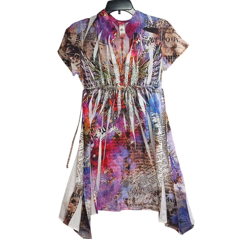 S-Twelve Handkerchief Hem Rhinestone Embellished  Blouse Tunic Size Medium‎ NWT